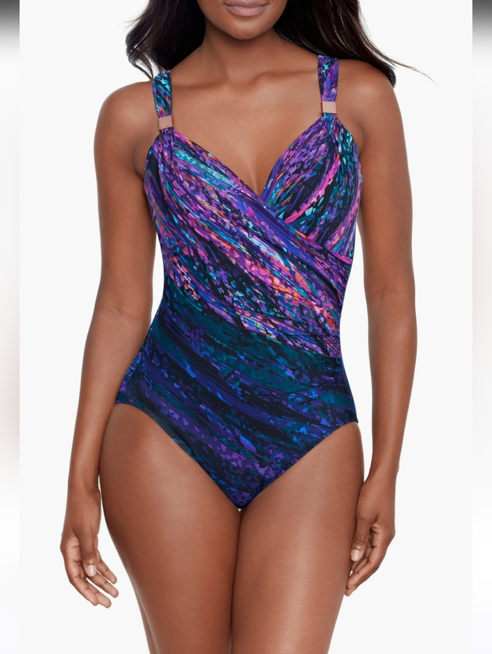 Miraclesuit Mood Ring Siren One-Piece Swimsuit Purple & Teal W/ Shimmering Gold